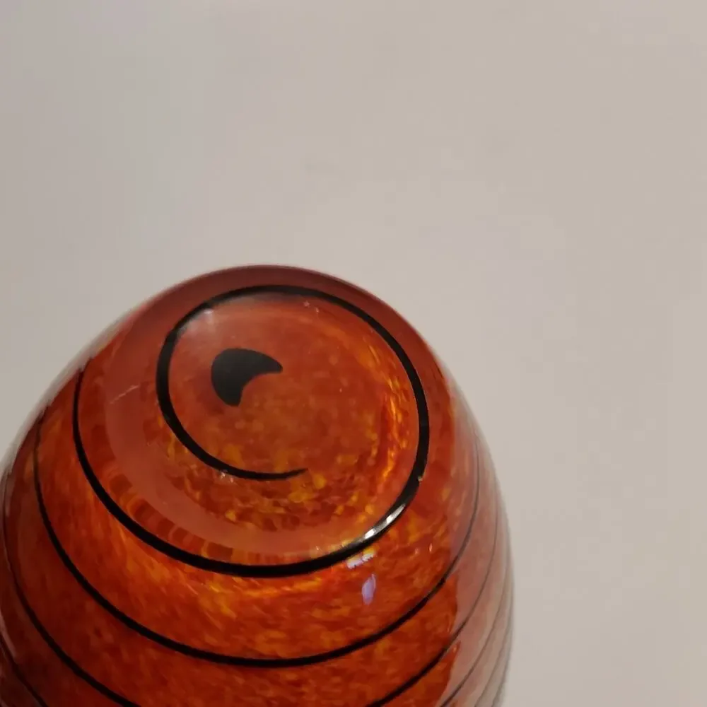 Vintage Bohemian Czech Art glass Vase Orange Brown Swirl specked Pattern 8